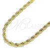 Gargantilla Basica 04.213.0206.26 Oro Laminado, Diseño de Rope, Pulido, Tono Dorado (06 MM Thickness, 26 Inches Length)