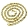 Gargantilla Basica 04.213.0206.26 Oro Laminado, Diseño de Rope, Pulido, Tono Dorado (06 MM Thickness, 26 Inches Length)