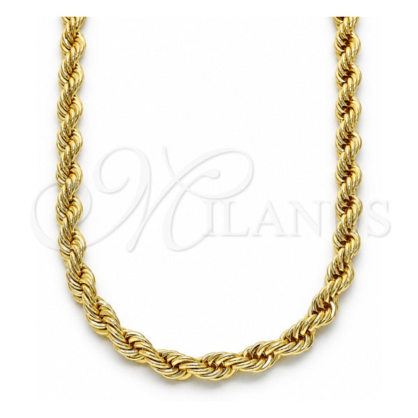 Gargantilla Basica 04.213.0206.26 Oro Laminado, Diseño de Rope, Pulido, Tono Dorado (Grosor 06 MM, 26 Pulgadas de Largo)