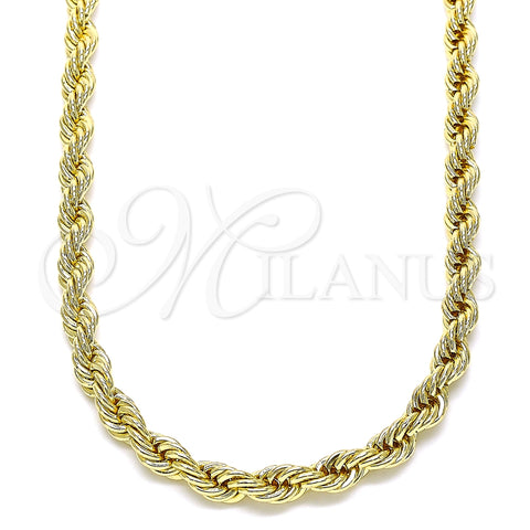 Gargantilla Basica 04.213.0206.26 Oro Laminado, Diseño de Rope, Pulido, Tono Dorado (06 MM Thickness, 26 Inches Length)