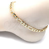 Tobillera Básica 5.223.034.12 Oro Laminado, Diseño de Pave Figaro, Pulido, Tono Dorado (07 MM Thickness, 12 Inches Length)