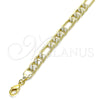 Tobillera Básica 5.223.034.12 Oro Laminado, Diseño de Pave Figaro, Pulido, Tono Dorado (07 MM Thickness, 12 Inches Length)