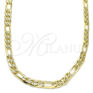 Gargantilla Basica 04.213.0252.24 Oro Laminado, Diseño de Figaro, Pulido, Tono Dorado (06 MM Thickness, 24 Inches Length)