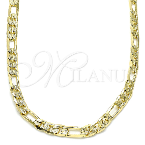 Gargantilla Basica 04.213.0252.24 Oro Laminado, Diseño de Figaro, Pulido, Tono Dorado (06 MM Thickness, 24 Inches Length)