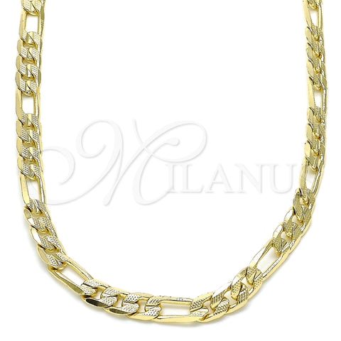 Gargantilla Basica 04.213.0252.24 Oro Laminado, Diseño de Figaro, Pulido, Tono Dorado (06 MM Thickness, 24 Inches Length)