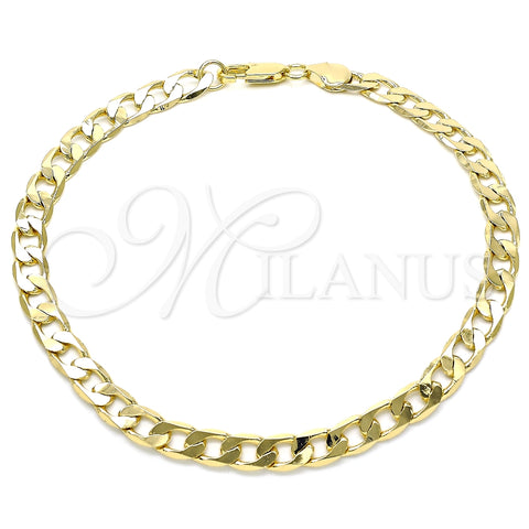 Tobillera Básica 5.222.001.12 Oro Laminado, Diseño de Cubana, Pulido, Tono Dorado (08 MM Thickness, 12 Inches Length)