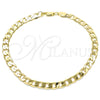 Tobillera Básica 5.222.001.12 Oro Laminado, Diseño de Cubana, Pulido, Tono Dorado (08 MM Thickness, 12 Inches Length)