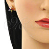 Earcuff 02.210.0629 Oro Laminado, Diseño de Oja y Flor, con Multicolor Zirconia Cubica, Pulido, Tono Dorado