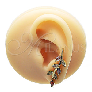 Earcuff 02.210.0629 Oro Laminado, Diseño de Oja y Flor, con Multicolor Zirconia Cubica, Pulido, Tono Dorado