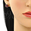 Arete Dormilona 5.128.021.3 Oro Laminado, con Granate Zirconia Cubica, Pulido, Tono Dorado