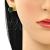 Arete Dormilona 5.128.021.5 Oro Laminado, con Verde Zirconia Cubica, Pulido, Tono Dorado