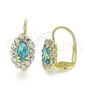 Arete Gancho Frances 02.122.0082.9 Oro Laminado, Diseño de Oja, con Topacio Azul and Blanca Cristal, Pulido, Tono Dorado