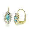 Arete Gancho Frances 02.122.0082.9 Oro Laminado, Diseño de Oja, con Topacio Azul and Blanca Cristal, Pulido, Tono Dorado
