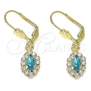 Arete Colgante 02.122.0115.8 Oro Laminado, con Topacio Azul and Blanca Cristal, Pulido, Tono Dorado