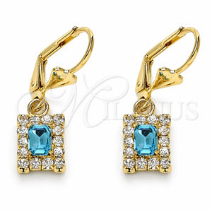 Arete Colgante 02.122.0117.8 Oro Laminado, con Topacio Azul and Blanca Cristal, Pulido, Tono Dorado