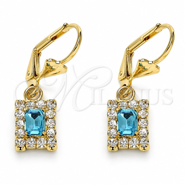 Arete Colgante 02.122.0117.8 Oro Laminado, con Topacio Azul and Blanca Cristal, Pulido, Tono Dorado
