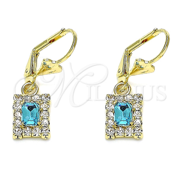 Arete Colgante 02.122.0117.8 Oro Laminado, con Topacio Azul and Blanca Cristal, Pulido, Tono Dorado