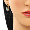 Arete Gancho Frances 5.125.012.9 Oro Laminado, Diseño de Gota, con Topacio Azul and Blanca Cristal, Pulido, Tono Dorado