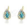 Arete Gancho Frances 5.125.012.9 Oro Laminado, Diseño de Gota, con Topacio Azul and Blanca Cristal, Pulido, Tono Dorado