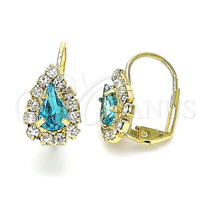Arete Gancho Frances 5.125.012.9 Oro Laminado, Diseño de Gota, con Topacio Azul and Blanca Cristal, Pulido, Tono Dorado