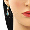 Arete Colgante 02.122.0116.8 Oro Laminado, Diseño de Gota, con Topacio Azul and Blanca Cristal, Pulido, Tono Dorado