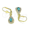 Arete Colgante 02.122.0116.8 Oro Laminado, Diseño de Gota, con Topacio Azul and Blanca Cristal, Pulido, Tono Dorado