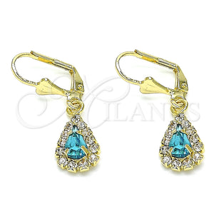 Arete Colgante 02.122.0116.8 Oro Laminado, Diseño de Gota, con Topacio Azul and Blanca Cristal, Pulido, Tono Dorado