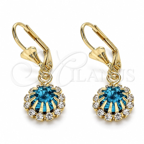 Arete Colgante 02.122.0113.8 Oro Laminado, con Topacio Azul and Blanca Cristal, Pulido, Tono Dorado