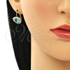 Arete Gancho Frances 02.122.0111.8 Oro Laminado, Diseño de Corazón, con Topacio Azul and Blanca Cristal, Pulido, Tono Dorado