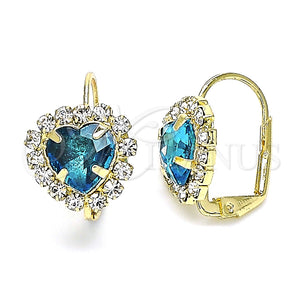 Arete Gancho Frances 02.122.0111.8 Oro Laminado, Diseño de Corazón, con Topacio Azul and Blanca Cristal, Pulido, Tono Dorado