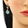 Arete Colgante 02.122.0114.8 Oro Laminado, Diseño de Corazón, con Topacio Azul and Blanca Cristal, Pulido, Tono Dorado