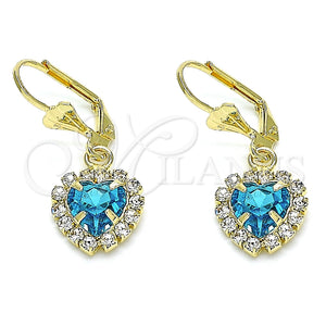 Arete Colgante 02.122.0114.8 Oro Laminado, Diseño de Corazón, con Topacio Azul and Blanca Cristal, Pulido, Tono Dorado
