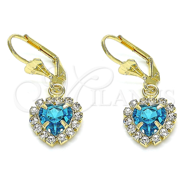 Arete Colgante 02.122.0114.8 Oro Laminado, Diseño de Corazón, con Topacio Azul and Blanca Cristal, Pulido, Tono Dorado