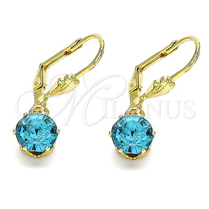 Arete Colgante 02.122.0112.6 Oro Laminado, con Topacio Azul and Blanca Cristal, Pulido, Tono Dorado