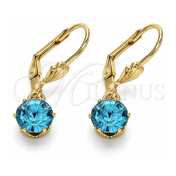 Arete Colgante 02.122.0112.6 Oro Laminado, con Topacio Azul and Blanca Cristal, Pulido, Tono Dorado
