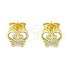 Arete Dormilona 02.156.0594 Oro Laminado, Diseño de Búho, con Blanca Micro Pave, Pulido, Tono Dorado