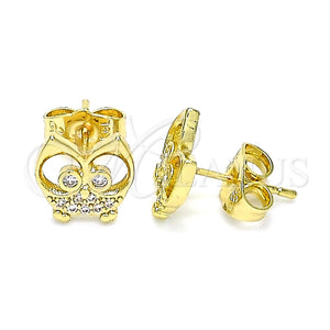 Arete Dormilona 02.156.0594 Oro Laminado, Diseño de Búho, con Blanca Micro Pave, Pulido, Tono Dorado