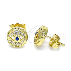 Arete Dormilona 02.156.0596 Oro Laminado, Diseño de Ojo Griego, con Zafiro Azul Zirconia Cubica and Blanca Micro Pave, Pulido, Tono Dorado