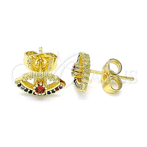 Arete Dormilona 02.156.0597 Oro Laminado, Diseño de Ojo Griego, con Granate Zirconia Cubica and Multicolor Micro Pave, Pulido, Tono Dorado
