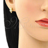 Juego de Arete y Dije de Adulto 10.156.0389 Oro Laminado, Diseño de Búho, con Blanca Micro Pave, Pulido, Tono Dorado