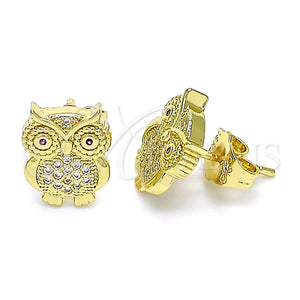 Arete Dormilona 02.156.0599 Oro Laminado, Diseño de Búho, con Rubi and Blanca Micro Pave, Pulido, Tono Dorado
