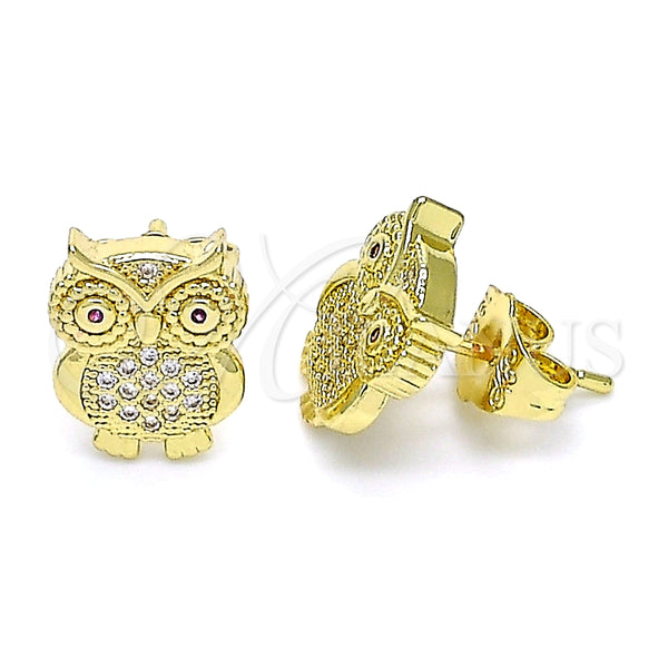 Arete Dormilona 02.156.0599 Oro Laminado, Diseño de Búho, con Rubi and Blanca Micro Pave, Pulido, Tono Dorado