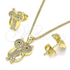 Juego de Arete y Dije de Adulto 10.156.0392 Oro Laminado, Diseño de Búho, con Rubi Zirconia Cubica and Blanca Micro Pave, Pulido, Tono Dorado