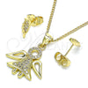 Juego de Arete y Dije de Adulto 10.156.0393 Oro Laminado, Diseño de Angel, con Blanca Micro Pave, Pulido, Tono Dorado