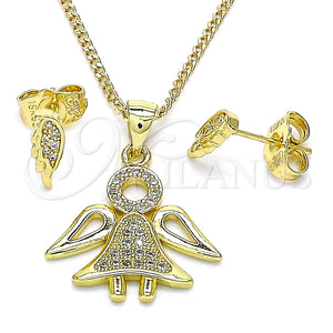 Juego de Arete y Dije de Adulto 10.156.0393 Oro Laminado, Diseño de Angel, con Blanca Micro Pave, Pulido, Tono Dorado