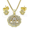 Juego de Arete y Dije de Adulto 10.156.0396 Oro Laminado, Diseño de Mano de Dios, con Blanca Micro Pave, Pulido, Tono Dorado