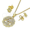 Juego de Arete y Dije de Adulto 10.156.0396 Oro Laminado, Diseño de Mano de Dios, con Blanca Micro Pave, Pulido, Tono Dorado