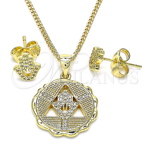 Juego de Arete y Dije de Adulto 10.156.0396 Oro Laminado, Diseño de Mano de Dios, con Blanca Micro Pave, Pulido, Tono Dorado