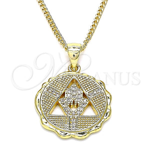 Collares con Dije 04.341.0065.1.20 Oro Laminado, Diseño de Mano de Dios, con Blanca Micro Pave, Pulido, Tono Dorado (02 MM Thickness, 20 Inches Length)