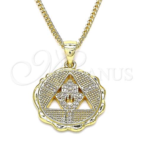 Collares con Dije 04.341.0065.1.20 Oro Laminado, Diseño de Mano de Dios, con Blanca Micro Pave, Pulido, Tono Dorado (02 MM Thickness, 20 Inches Length)